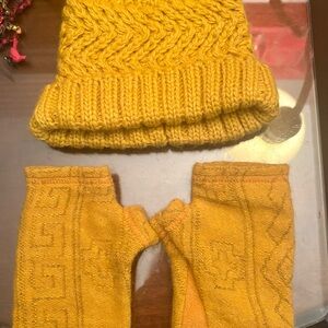 Yellow Knit Beanie and Fingerless Gloves Set